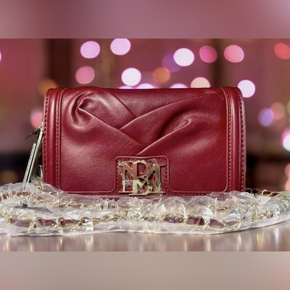 SOLD Badgley Mischka Wine Crossbody Small Pleated Vegan Leather Bag (wine)